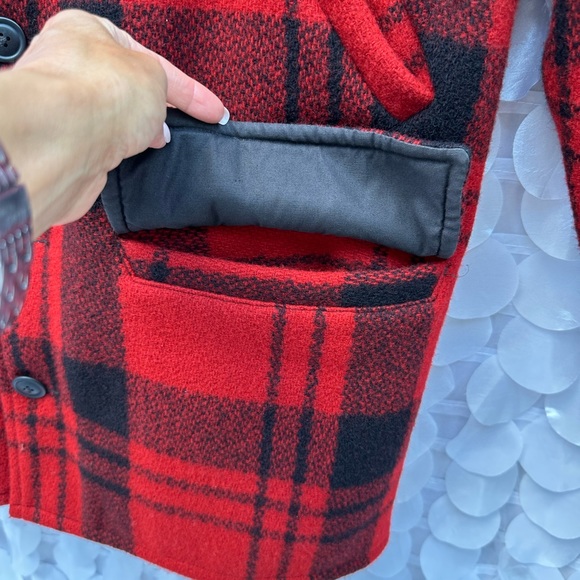 Ralph Lauren Double RL Mens Small 100% WOOL Red Black Buffalo plaid Coat - Picture 7 of 14